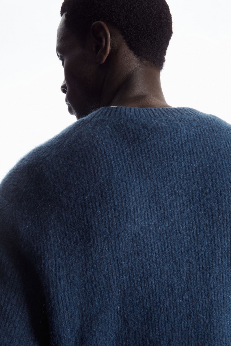 Men's COS Textured Wool-Blend Sweaters Navy NZ-92IAXYDFQ
