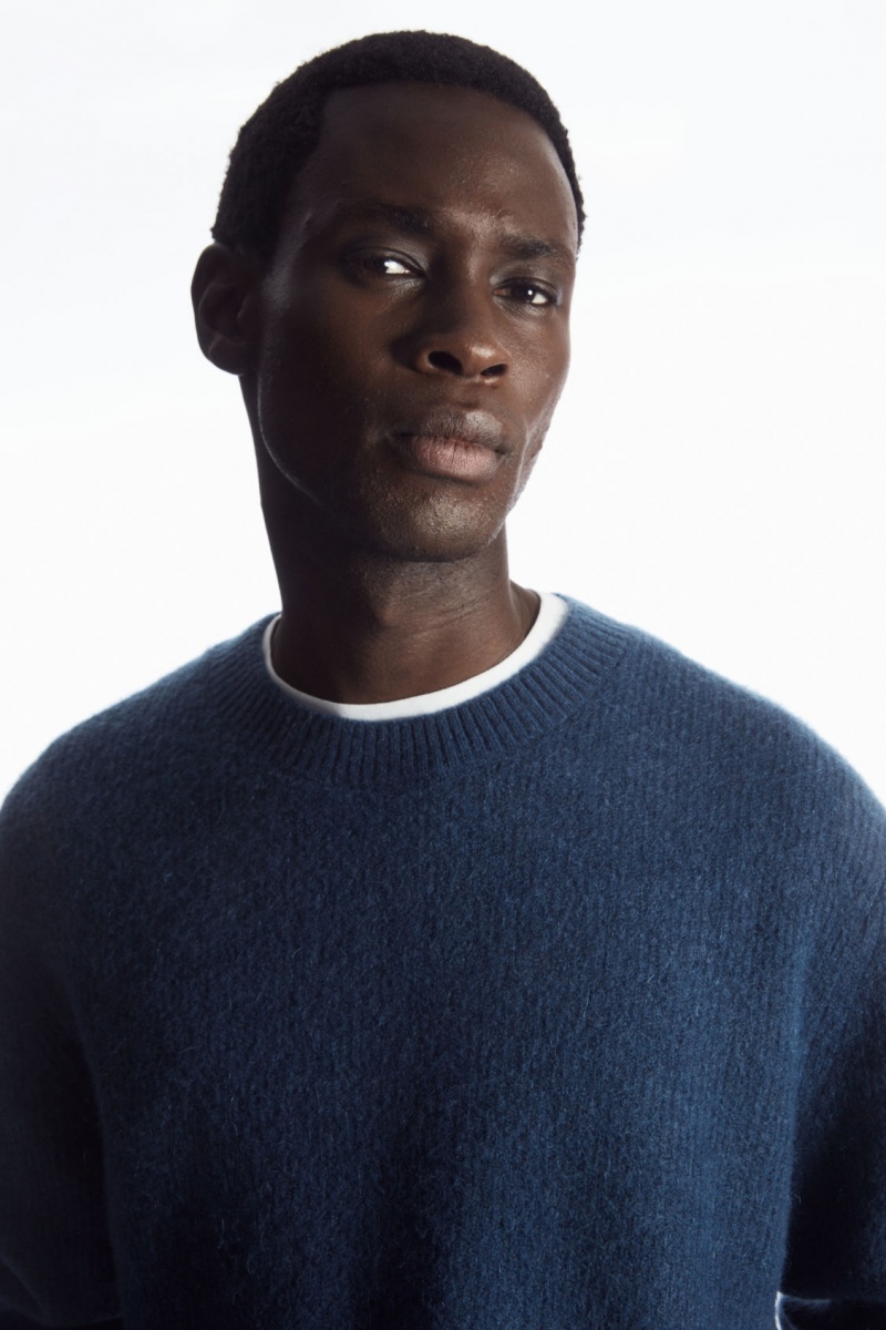 Men's COS Textured Wool-Blend Sweaters Navy NZ-92IAXYDFQ