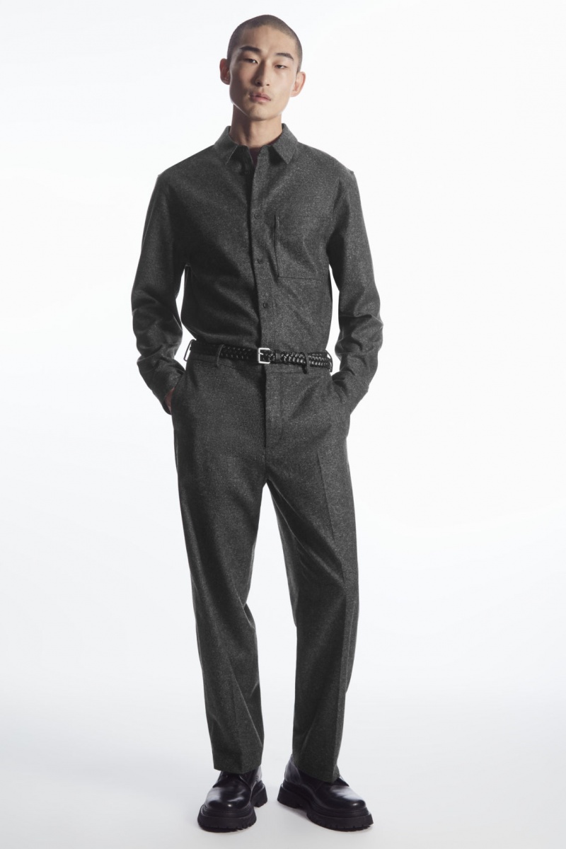 Men's COS Textured Wool-Jacquard Shirts Grey / White NZ-31EJAYFWT