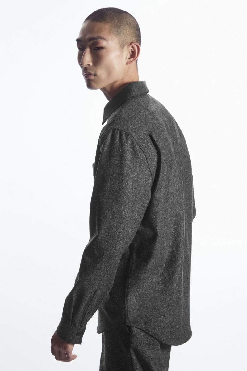Men's COS Textured Wool-Jacquard Shirts Grey / White NZ-31EJAYFWT