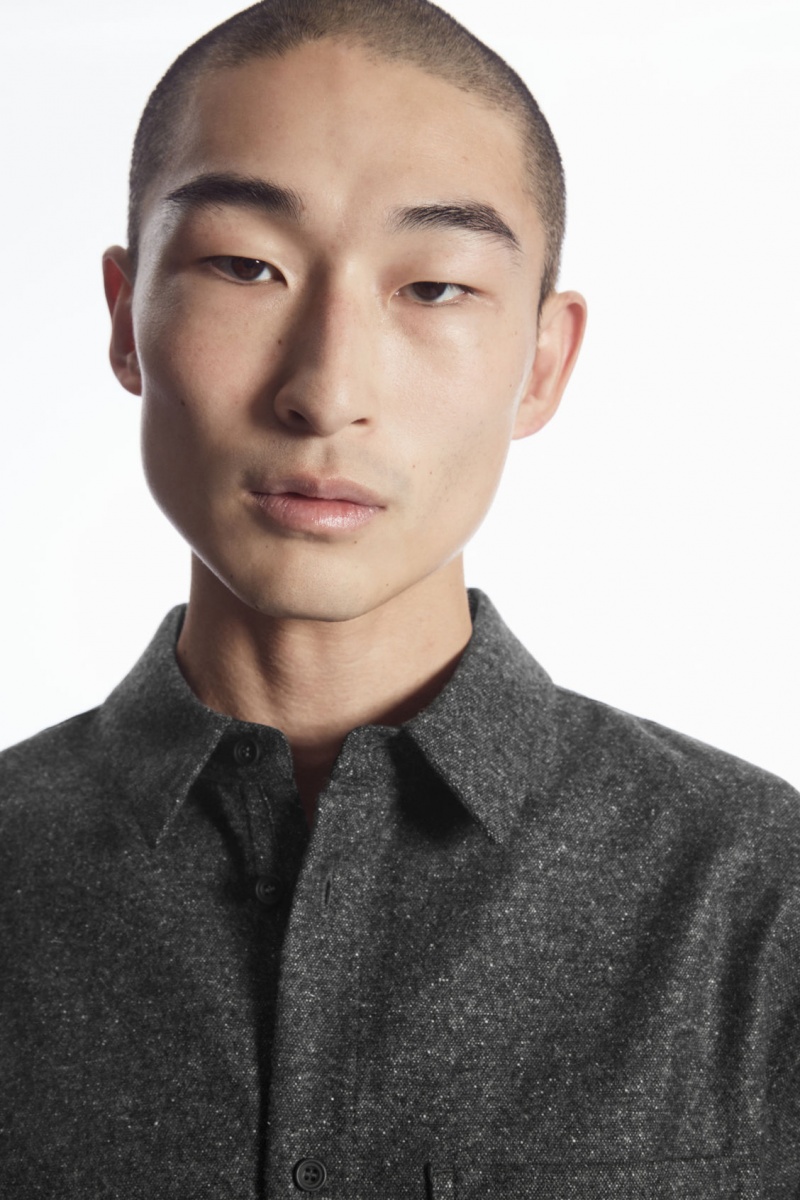 Men's COS Textured Wool-Jacquard Shirts Grey / White NZ-31EJAYFWT
