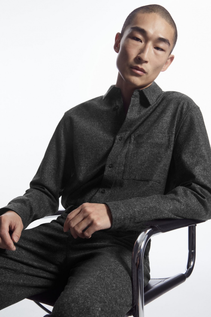 Men's COS Textured Wool-Jacquard Shirts Grey / White NZ-31EJAYFWT