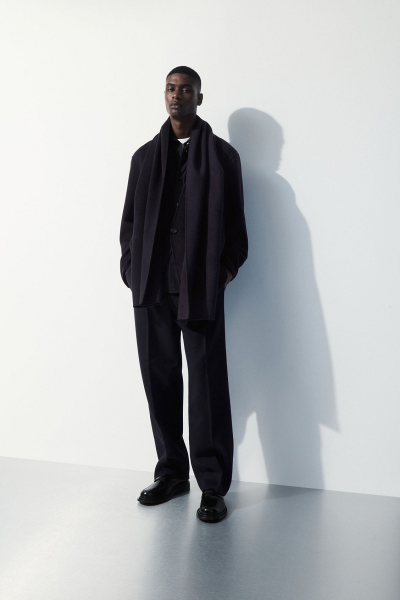 Men's COS The Collarless Wool Jackets Navy NZ-75HBMWZYP