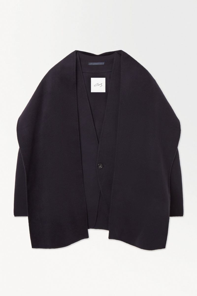 Men's COS The Collarless Wool Jackets Navy NZ-75HBMWZYP