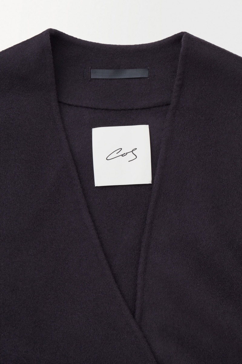 Men's COS The Collarless Wool Jackets Navy NZ-75HBMWZYP