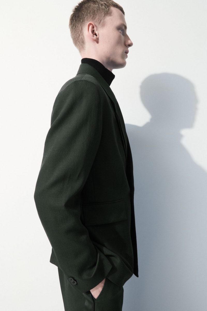Men's COS The Double-Breasted Wool Tuxedo Jackets Dark Green NZ-68XZEMAWR