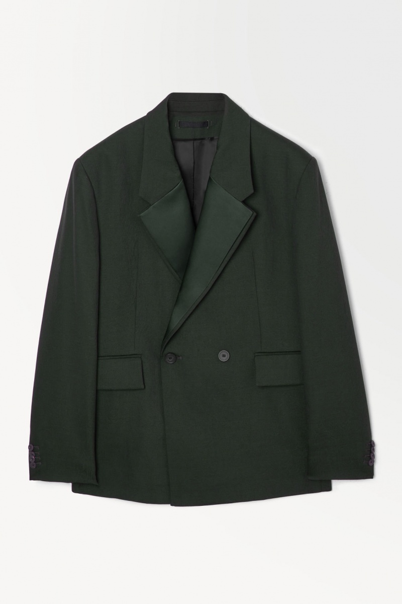 Men's COS The Double-Breasted Wool Tuxedo Jackets Dark Green NZ-68XZEMAWR