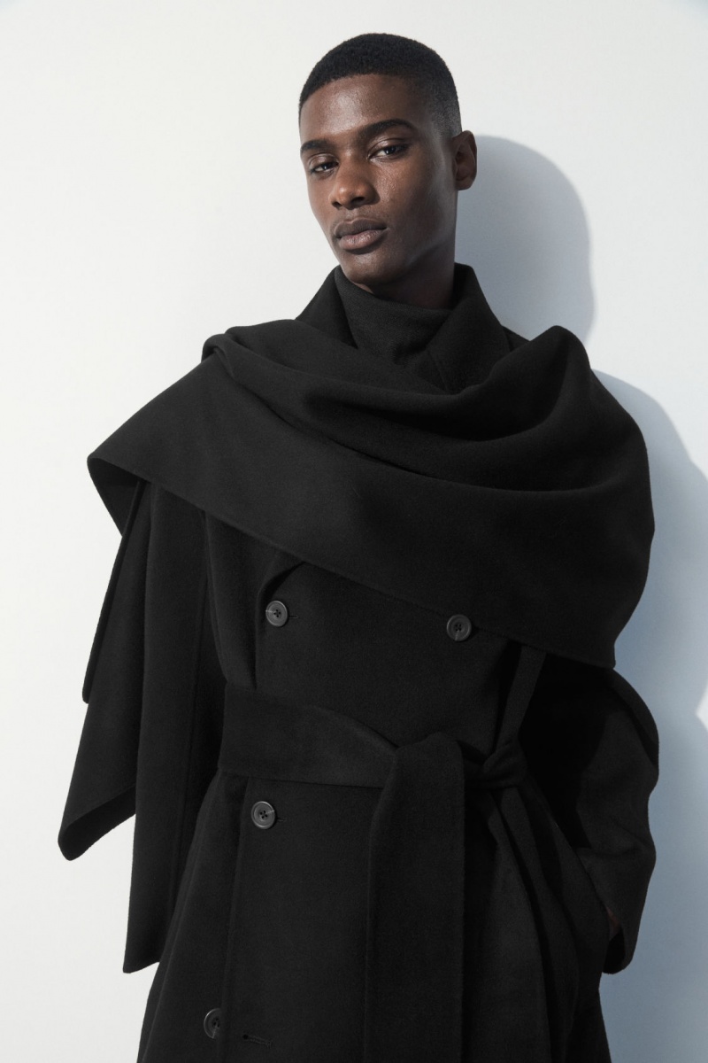 Men's COS The Double-Faced Wool Scarf Black NZ-26WKSGRNA