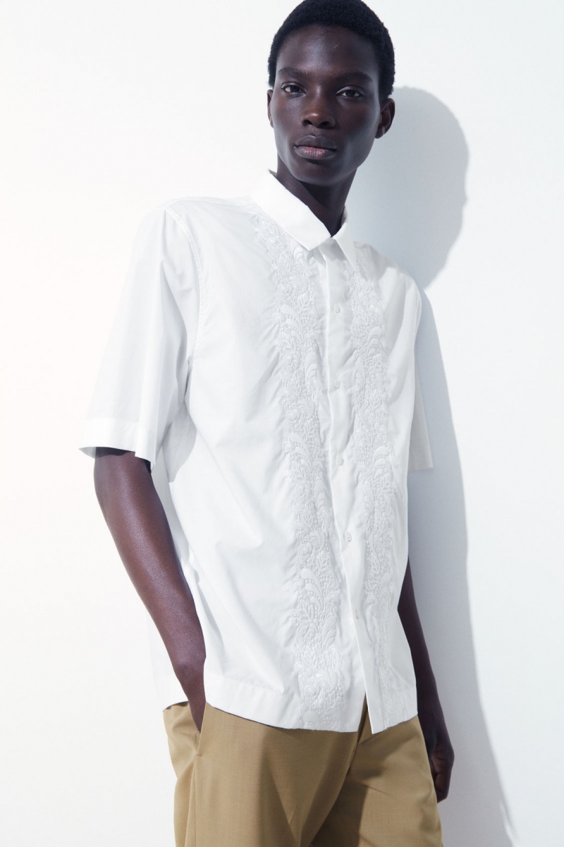 Men's COS The Embroidered Short-Sleeved Shirts White NZ-45HNQZEWY