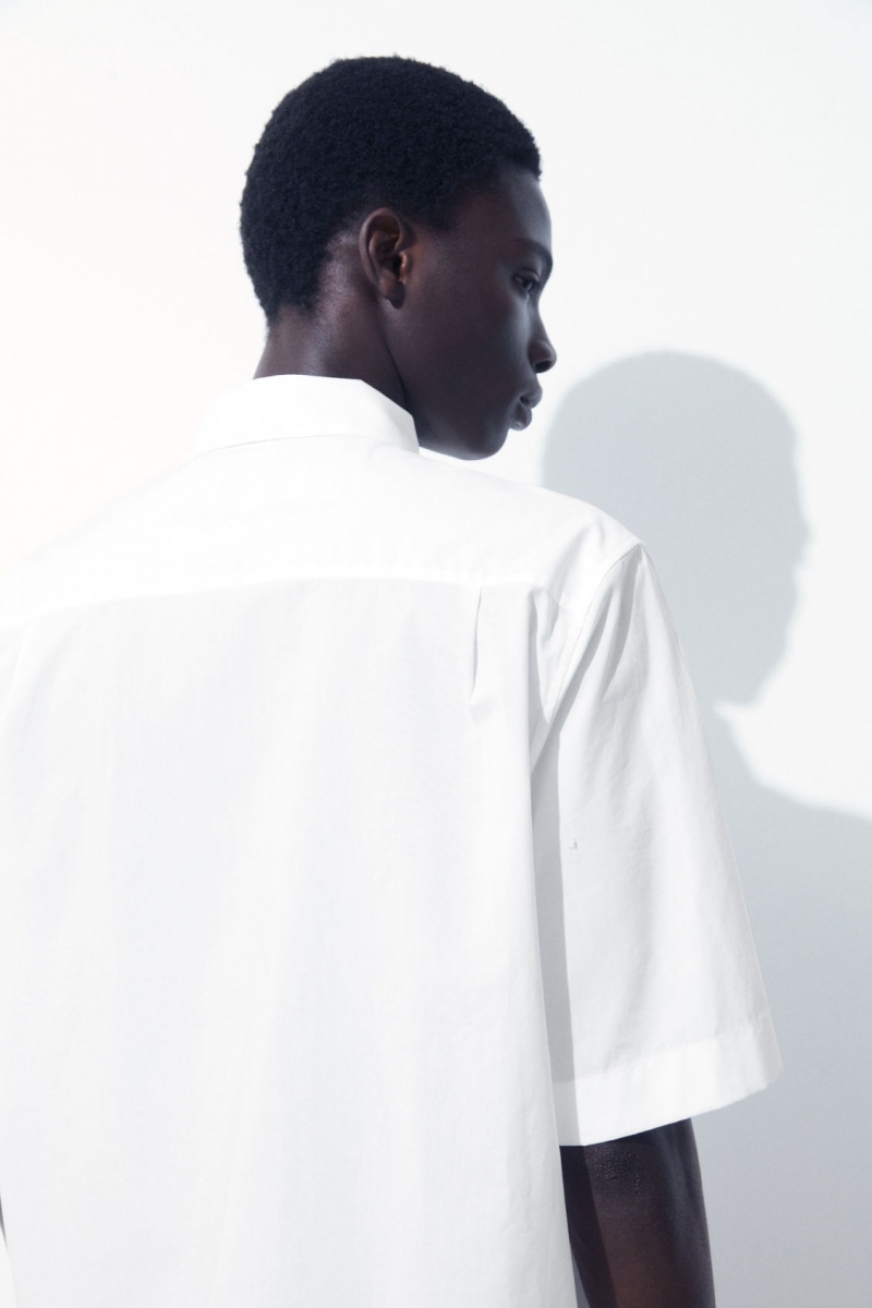 Men's COS The Embroidered Short-Sleeved Shirts White NZ-45HNQZEWY