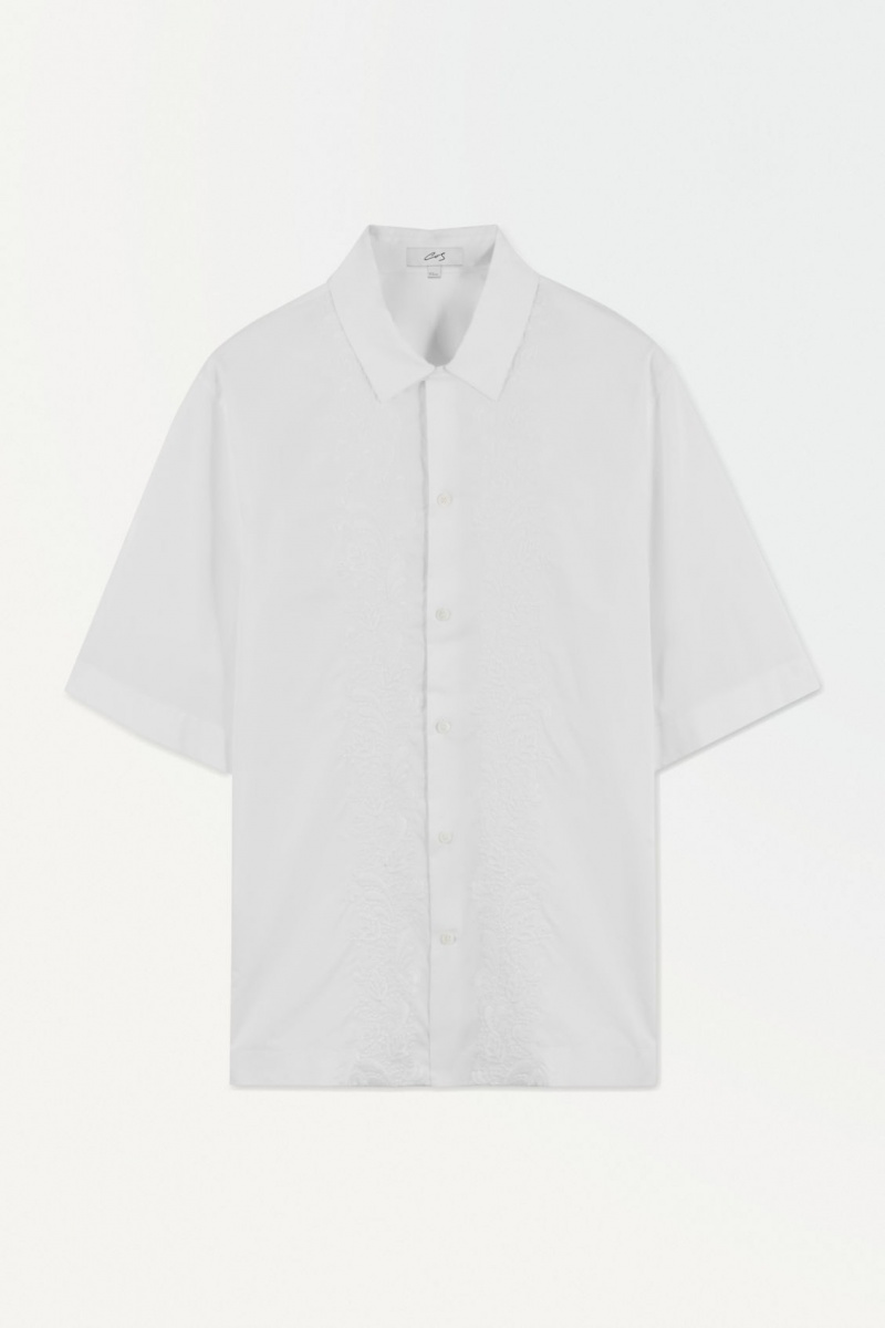 Men's COS The Embroidered Short-Sleeved Shirts White NZ-45HNQZEWY