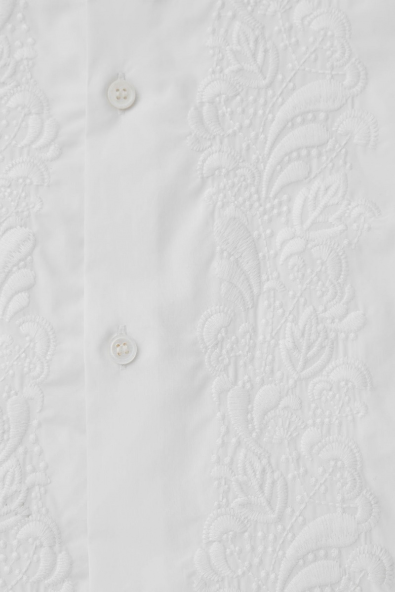 Men's COS The Embroidered Short-Sleeved Shirts White NZ-45HNQZEWY