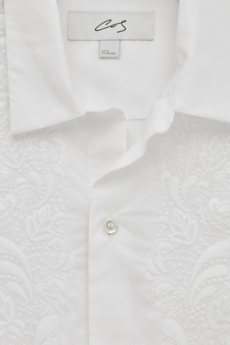 Men's COS The Embroidered Short-Sleeved Shirts White NZ-45HNQZEWY