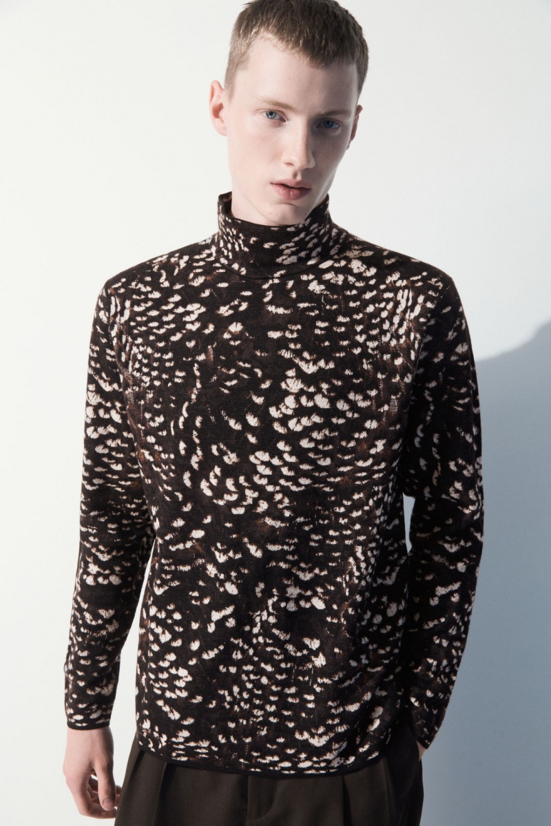 Men\'s COS The Feather-Jacquard Sweaters Dark Brown NZ-65JFQOMZV