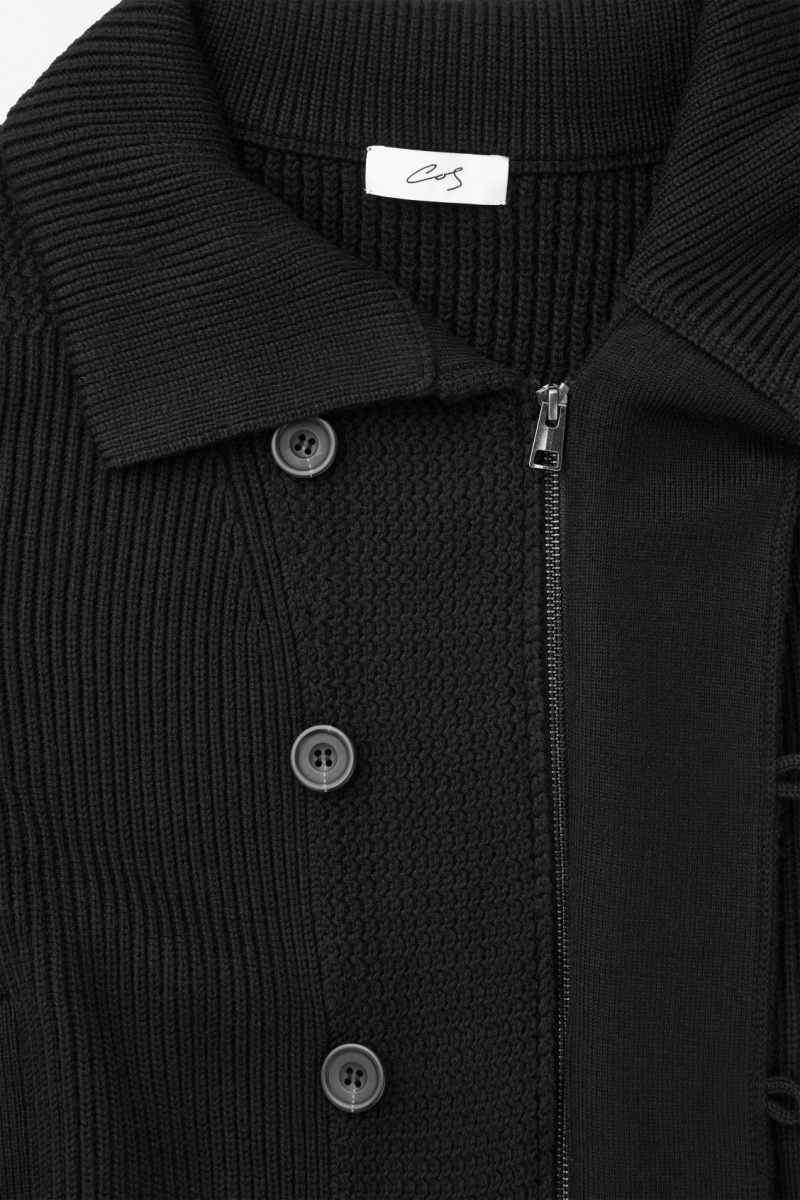 Men's COS The Funnel-Neck Knitted Wool Jackets Black NZ-23RGZCQFK
