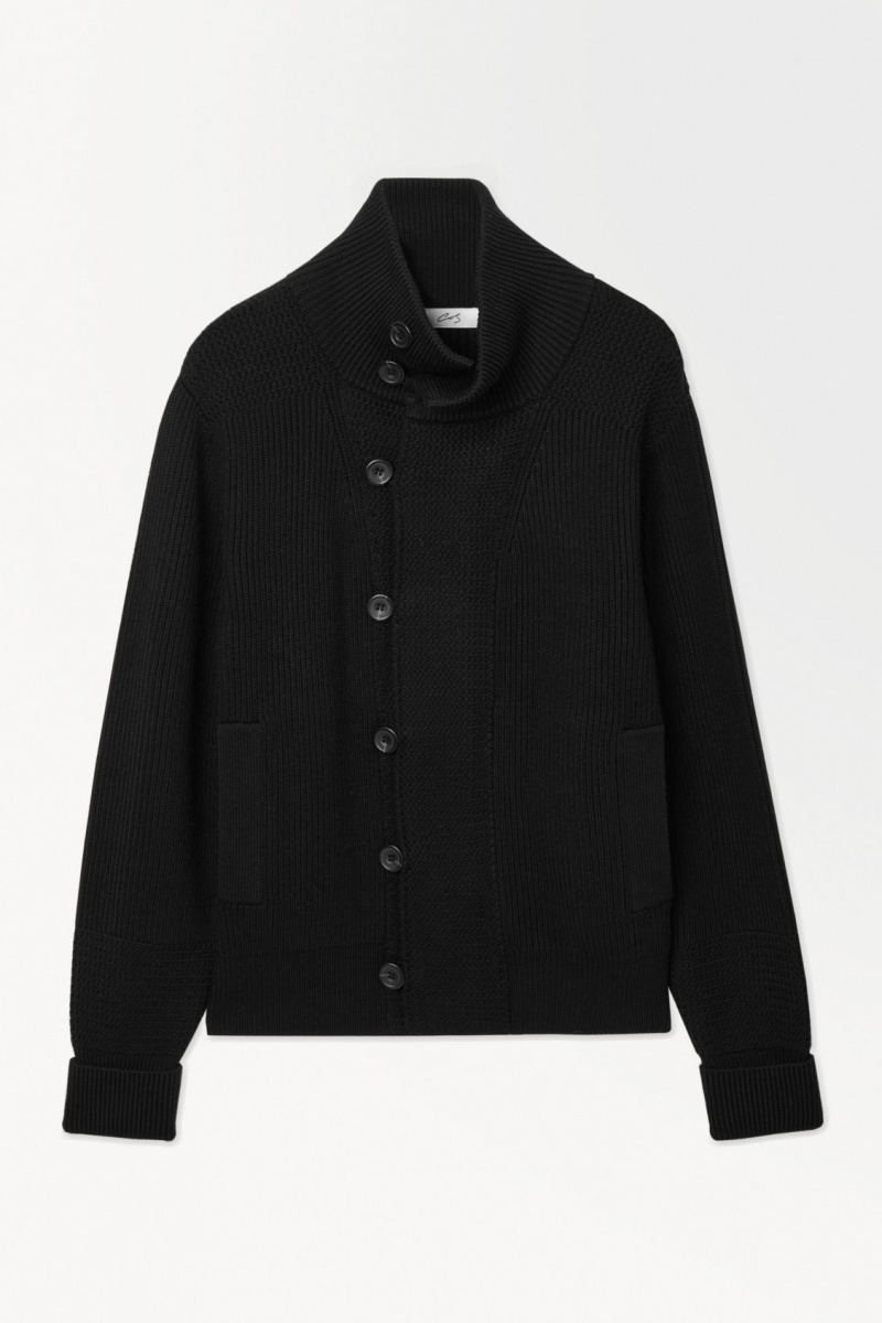 Men's COS The Funnel-Neck Knitted Wool Jackets Black NZ-23RGZCQFK
