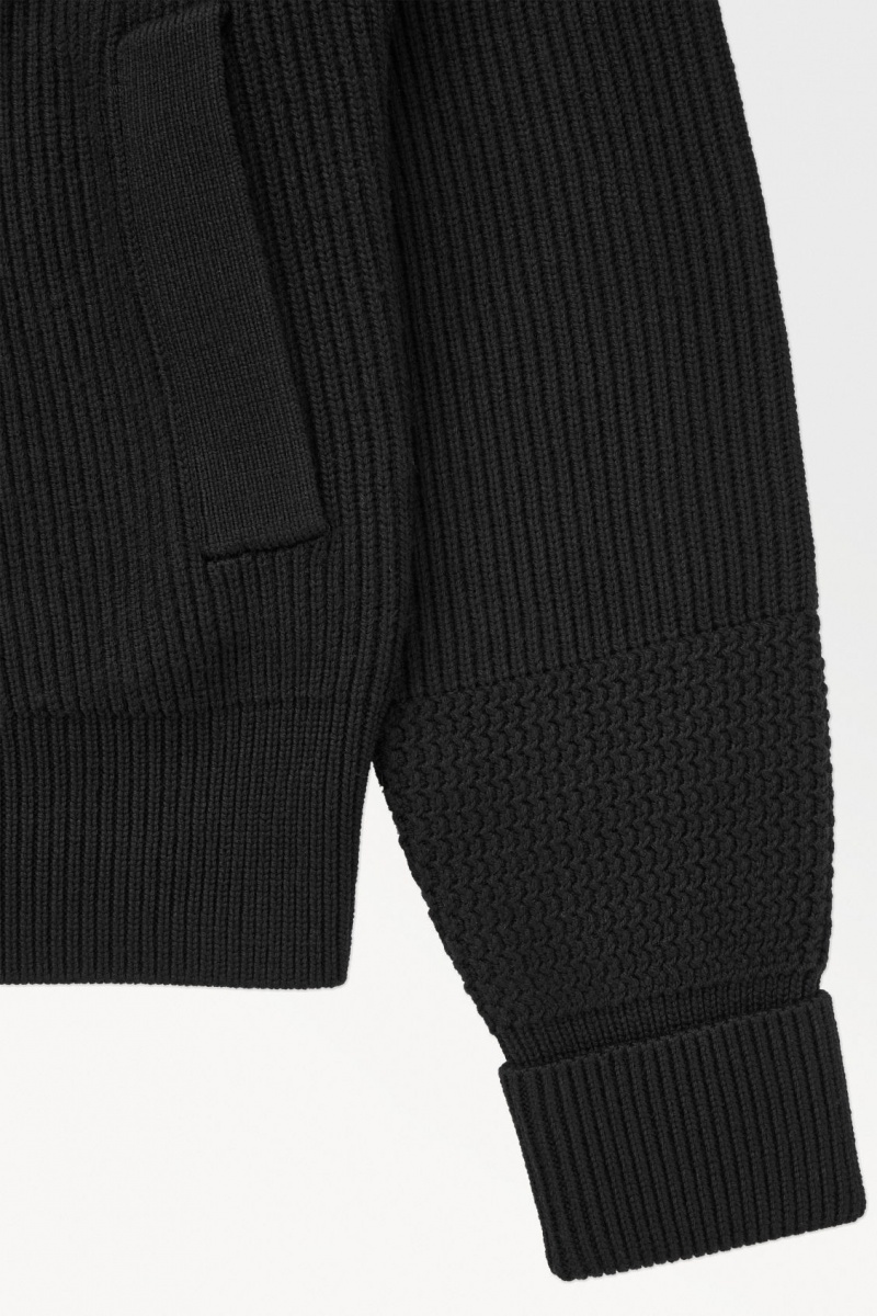 Men's COS The Funnel-Neck Knitted Wool Jackets Black NZ-23RGZCQFK