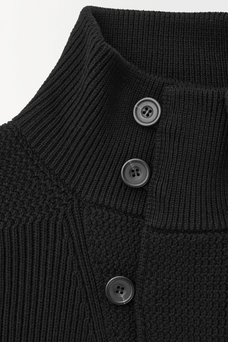 Men's COS The Funnel-Neck Knitted Wool Jackets Black NZ-23RGZCQFK