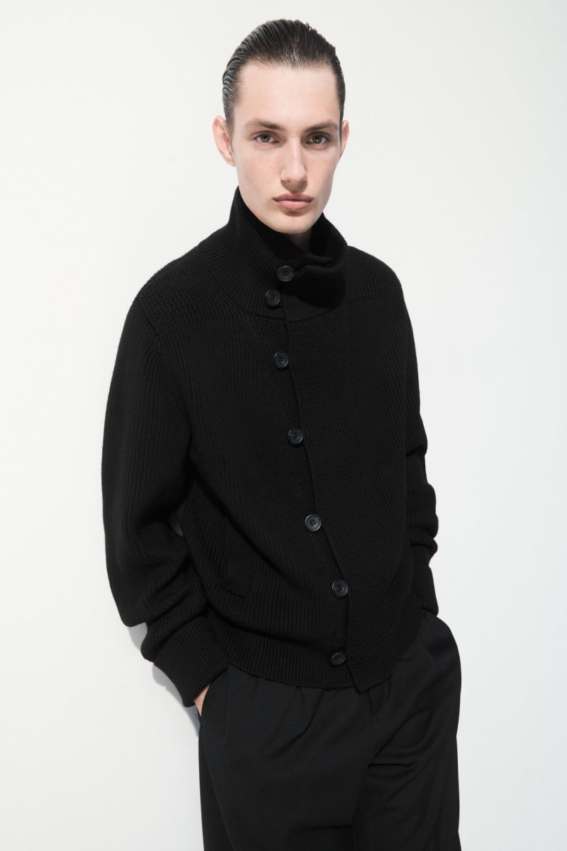 Men\'s COS The Funnel-Neck Knitted Wool Jackets Black NZ-23RGZCQFK