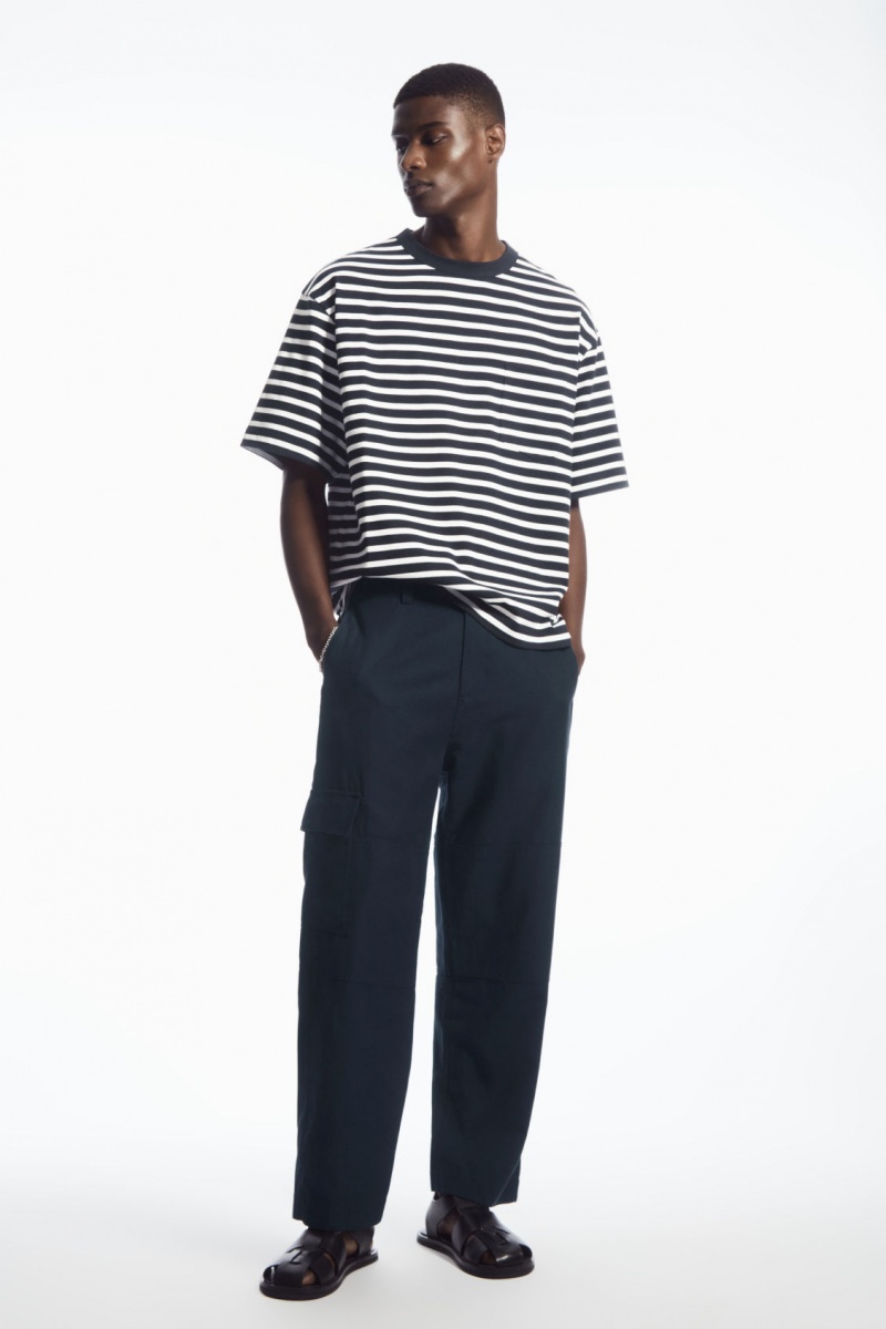 Men's COS The Heavy Duty Striped T-Shirt Navy / White NZ-74NERCJQZ