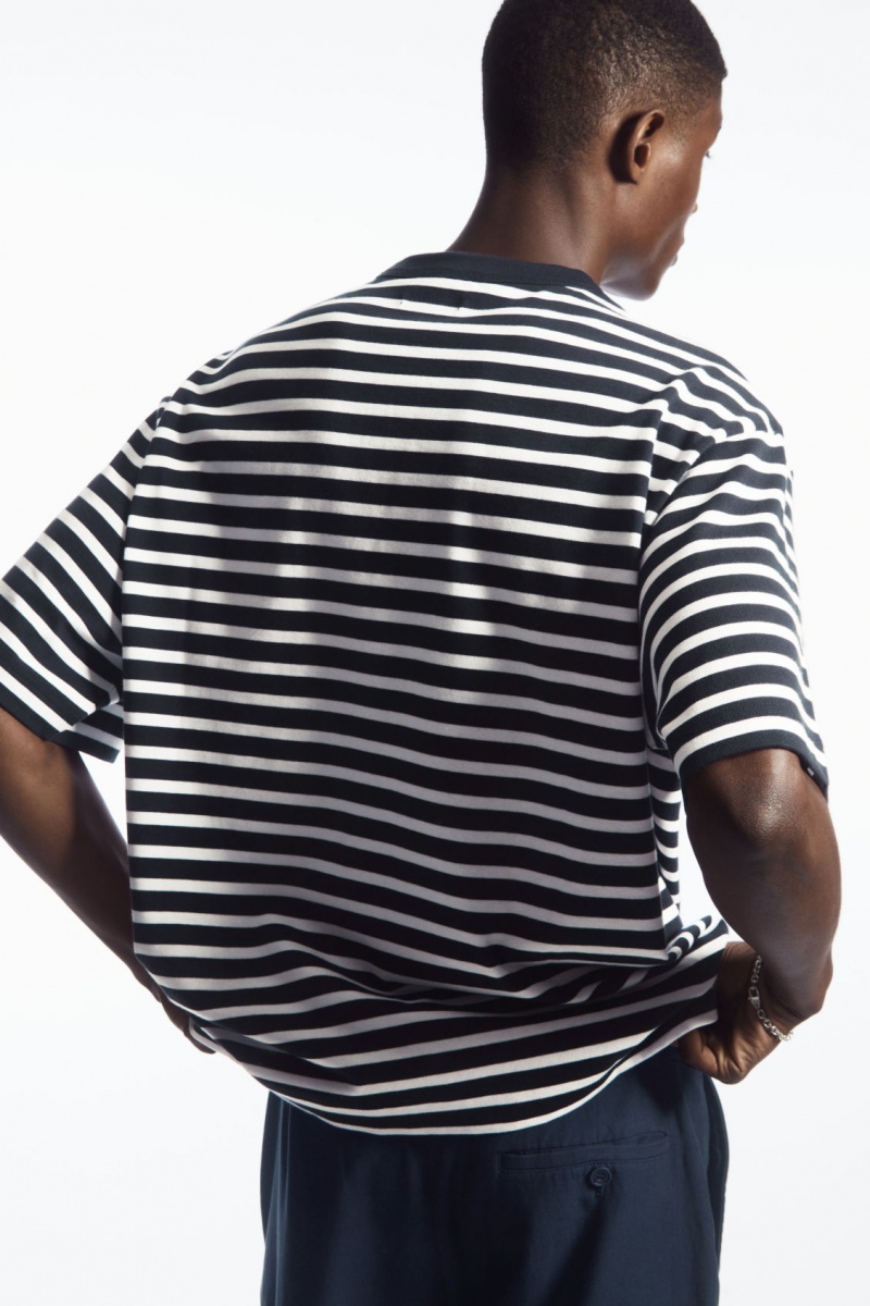Men's COS The Heavy Duty Striped T-Shirt Navy / White NZ-74NERCJQZ