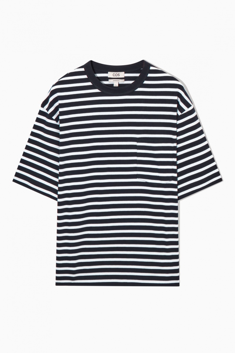 Men's COS The Heavy Duty Striped T-Shirt Navy / White NZ-74NERCJQZ