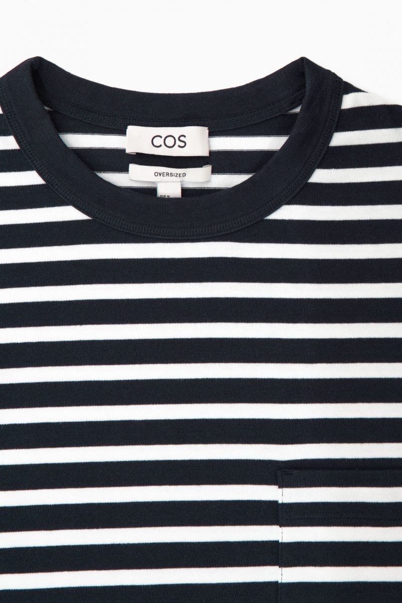 Men's COS The Heavy Duty Striped T-Shirt Navy / White NZ-74NERCJQZ
