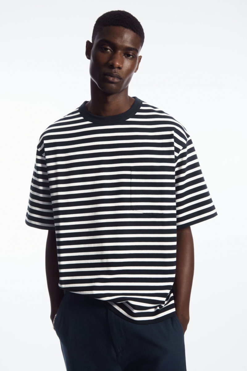 Men\'s COS The Heavy Duty Striped T-Shirt Navy / White NZ-74NERCJQZ