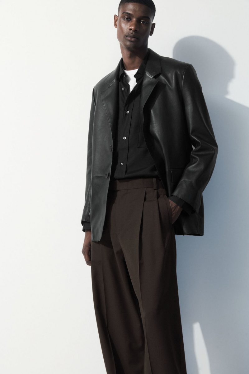 Men's COS The Pleated Wool Pants Dark Brown NZ-89RHGUAVP