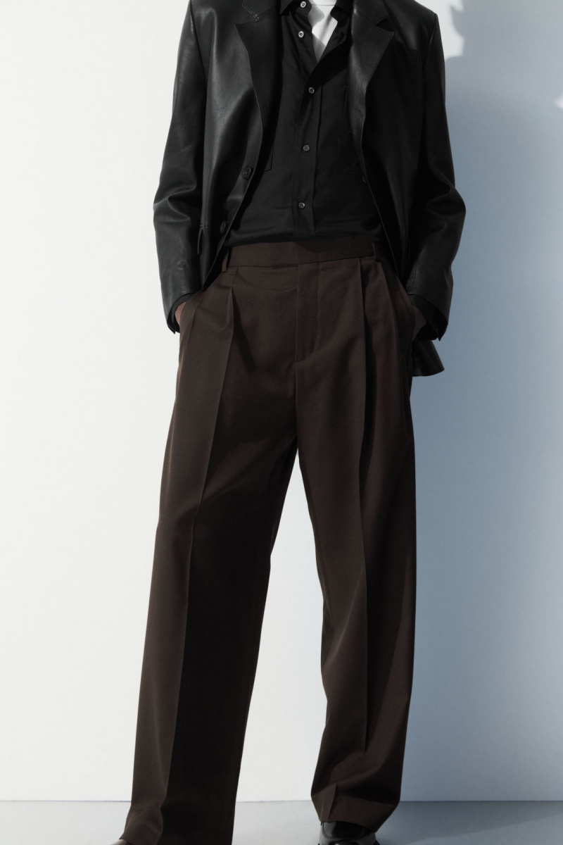 Men's COS The Pleated Wool Pants Dark Brown NZ-89RHGUAVP