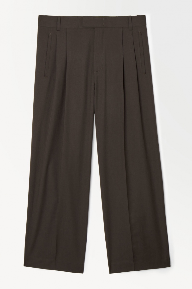 Men's COS The Pleated Wool Pants Dark Brown NZ-89RHGUAVP