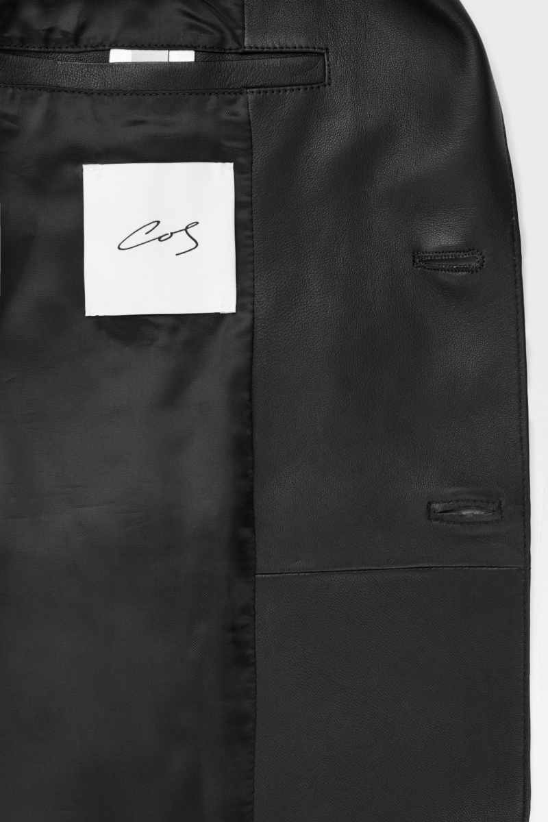 Men's COS The Single-Breasted Leather Blazer Black NZ-13HCGDQXE