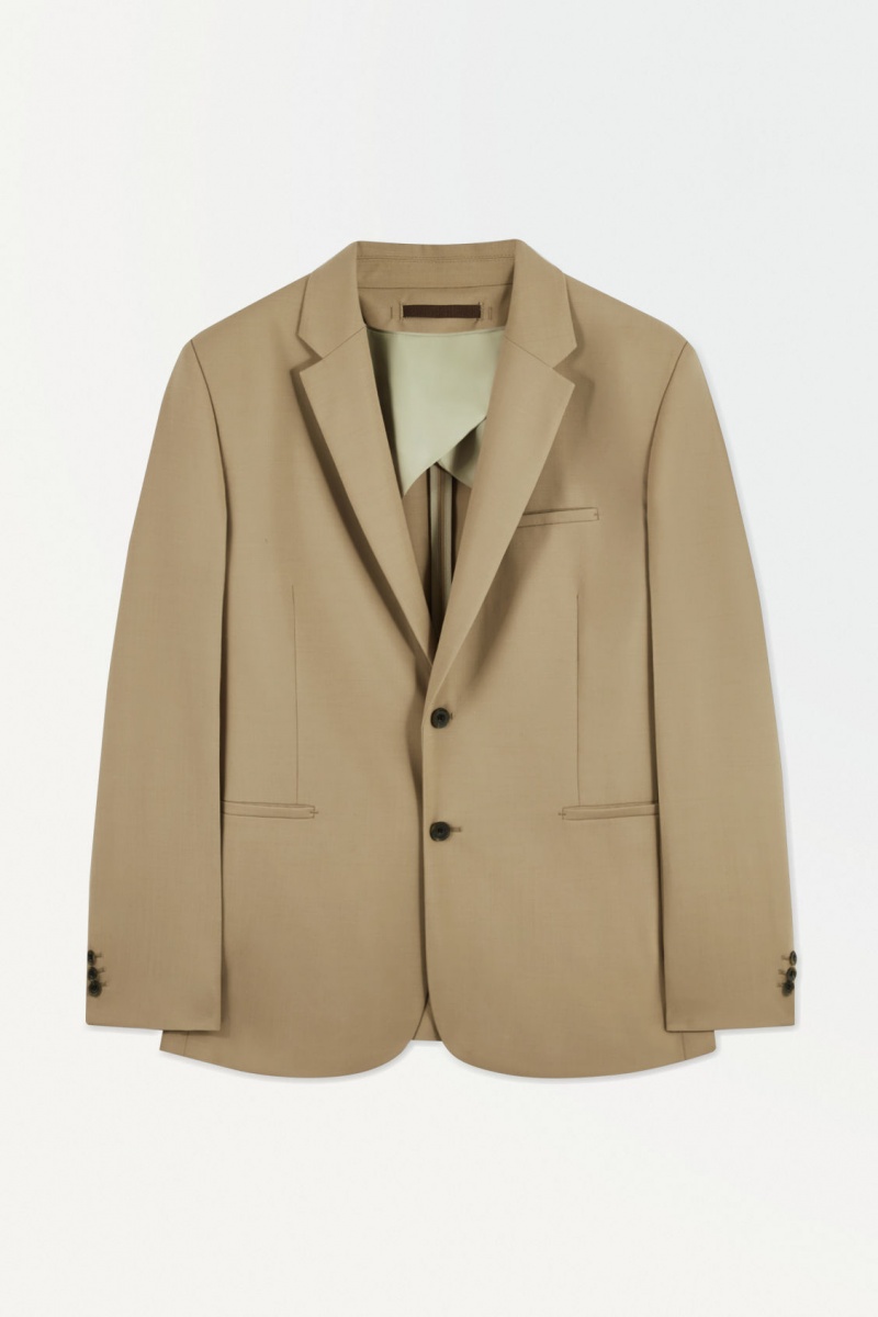 Men's COS The Single-Breasted Wool Blazer Beige NZ-63UOJLKPA