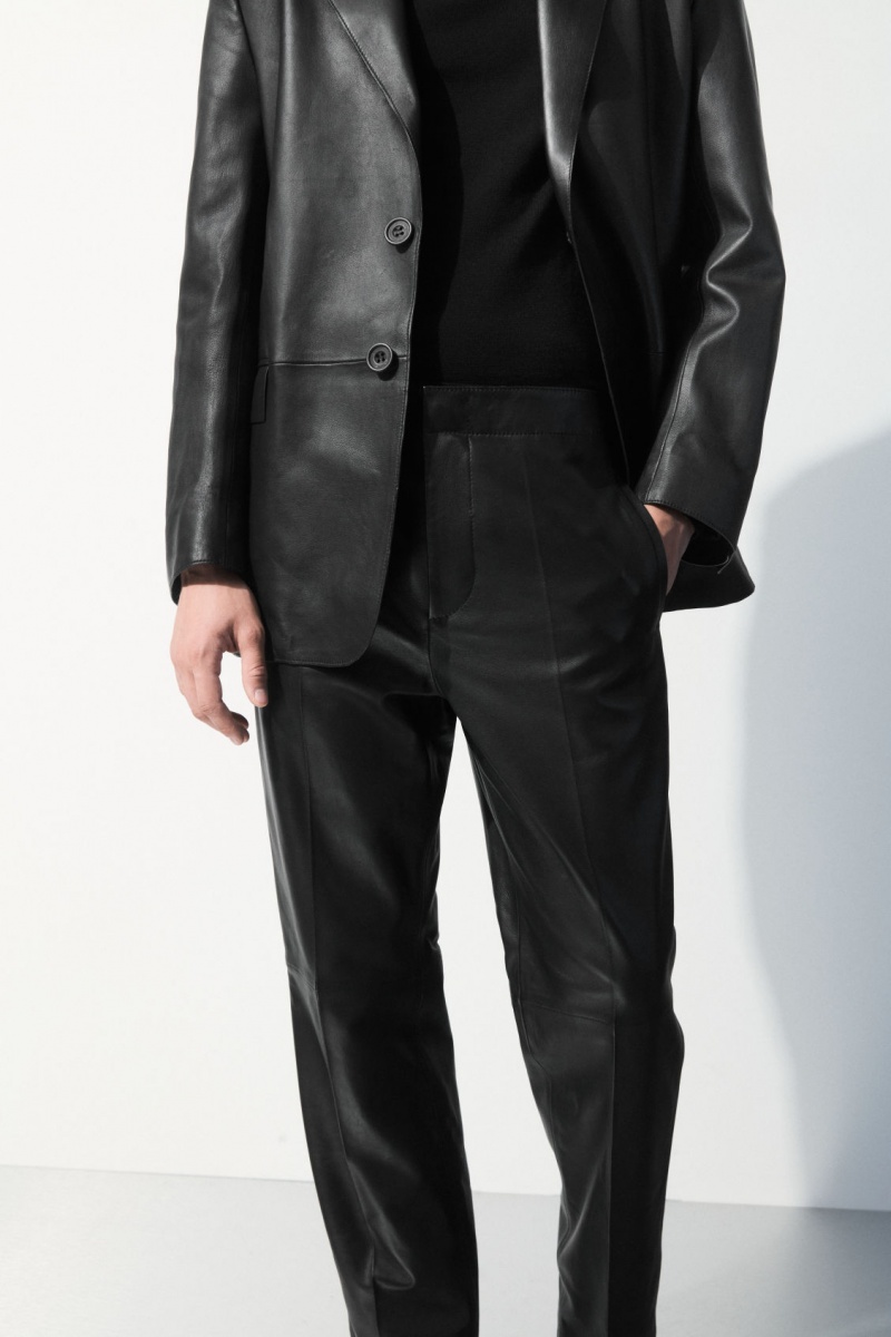 Men's COS The Tailored Leather Pants Black NZ-61LGUFEKA