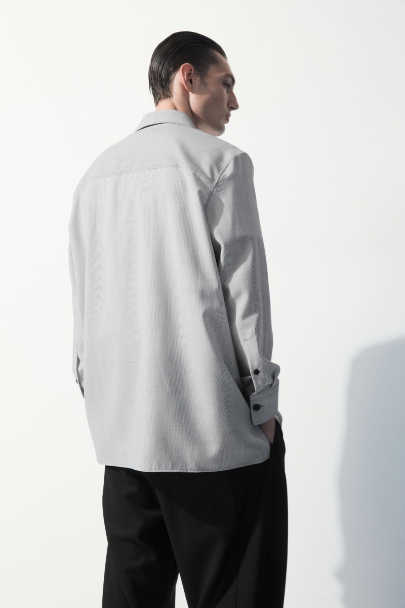 Men's COS The Tailored Wool Shirts Black / White NZ-86BNXMZLG