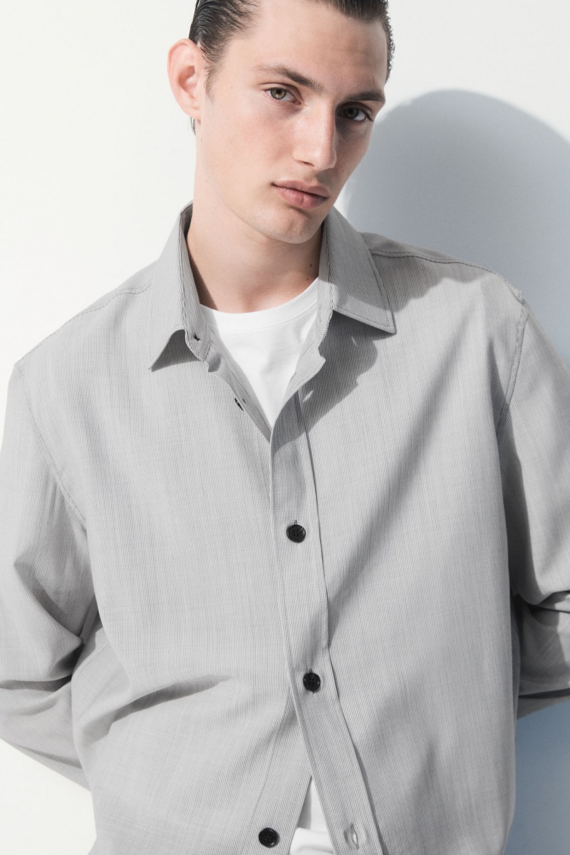 Men's COS The Tailored Wool Shirts Black / White NZ-86BNXMZLG
