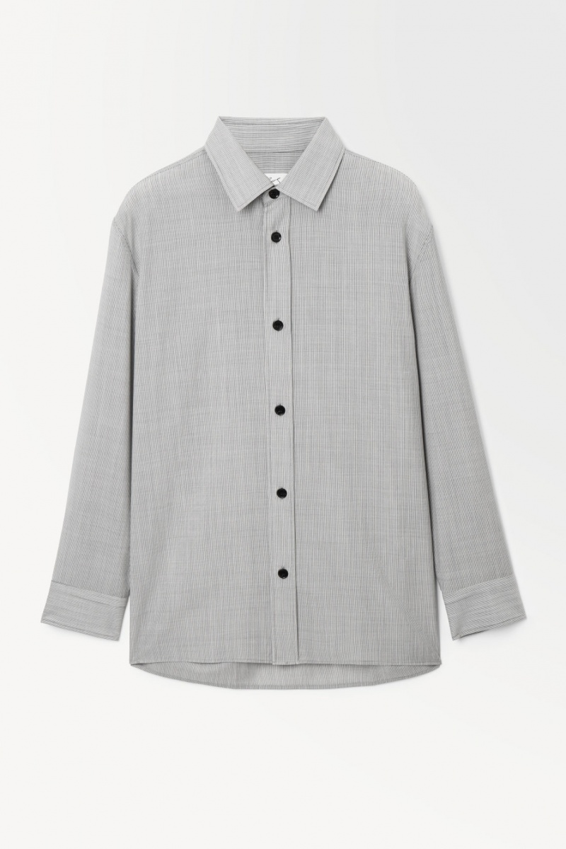 Men's COS The Tailored Wool Shirts Black / White NZ-86BNXMZLG