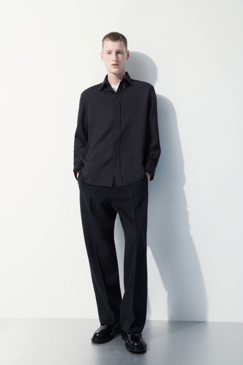 Men's COS The Tailored Wool Shirts Navy NZ-25IDETRZS