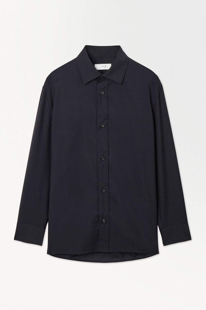 Men's COS The Tailored Wool Shirts Navy NZ-25IDETRZS
