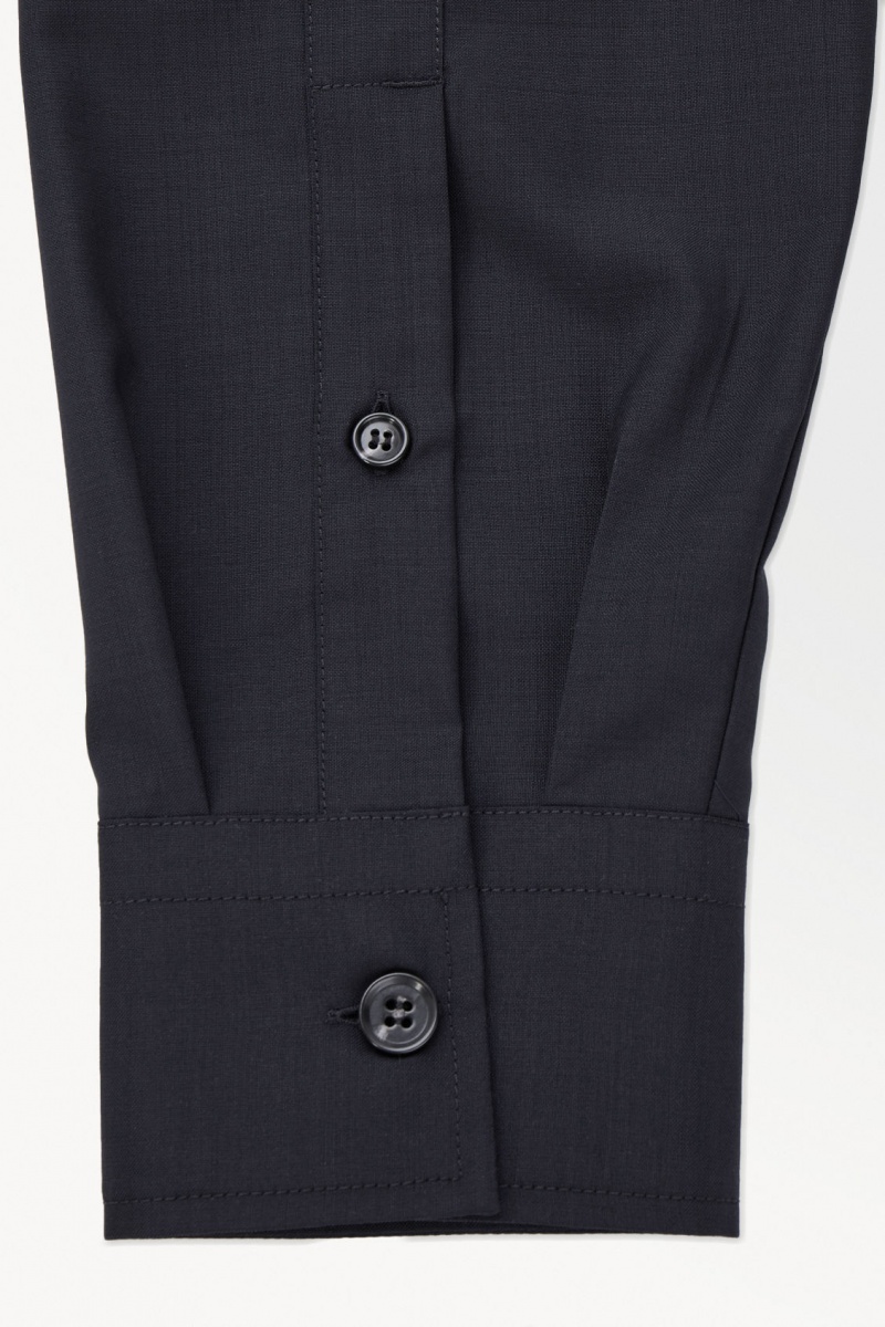 Men's COS The Tailored Wool Shirts Navy NZ-25IDETRZS