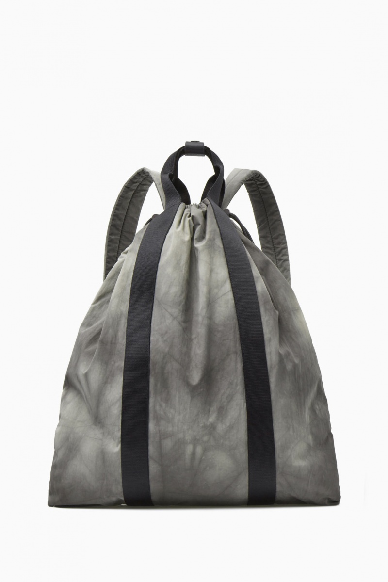 Men's COS Tie-Dye Print Drawstring Nylon Backpack Grey NZ-23CIZLOJG