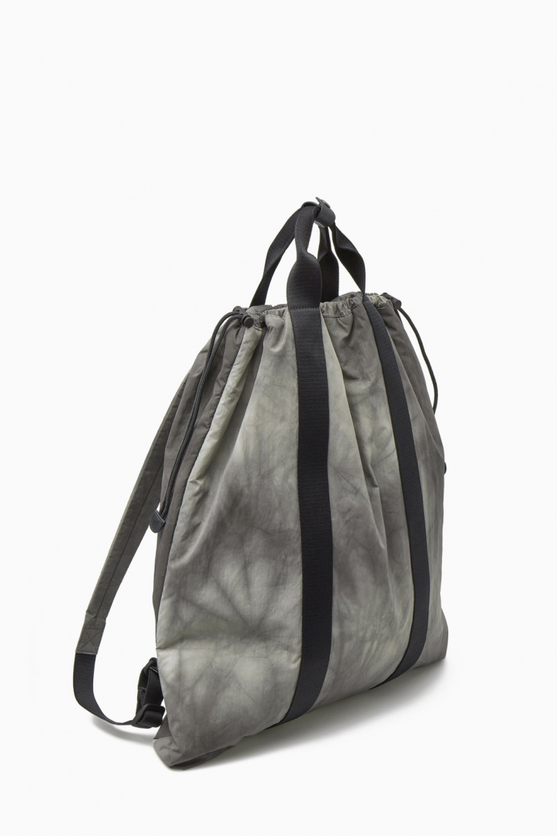 Men's COS Tie-Dye Print Drawstring Nylon Backpack Grey NZ-23CIZLOJG