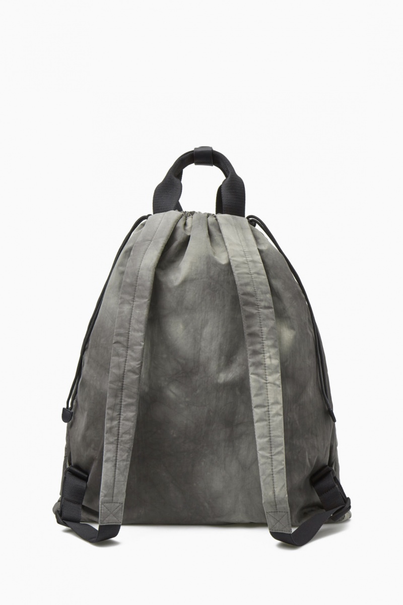 Men's COS Tie-Dye Print Drawstring Nylon Backpack Grey NZ-23CIZLOJG