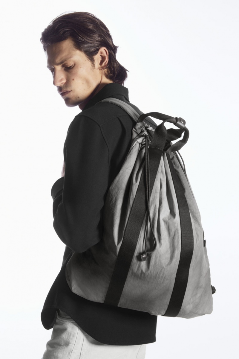 Men\'s COS Tie-Dye Print Drawstring Nylon Backpack Grey NZ-23CIZLOJG