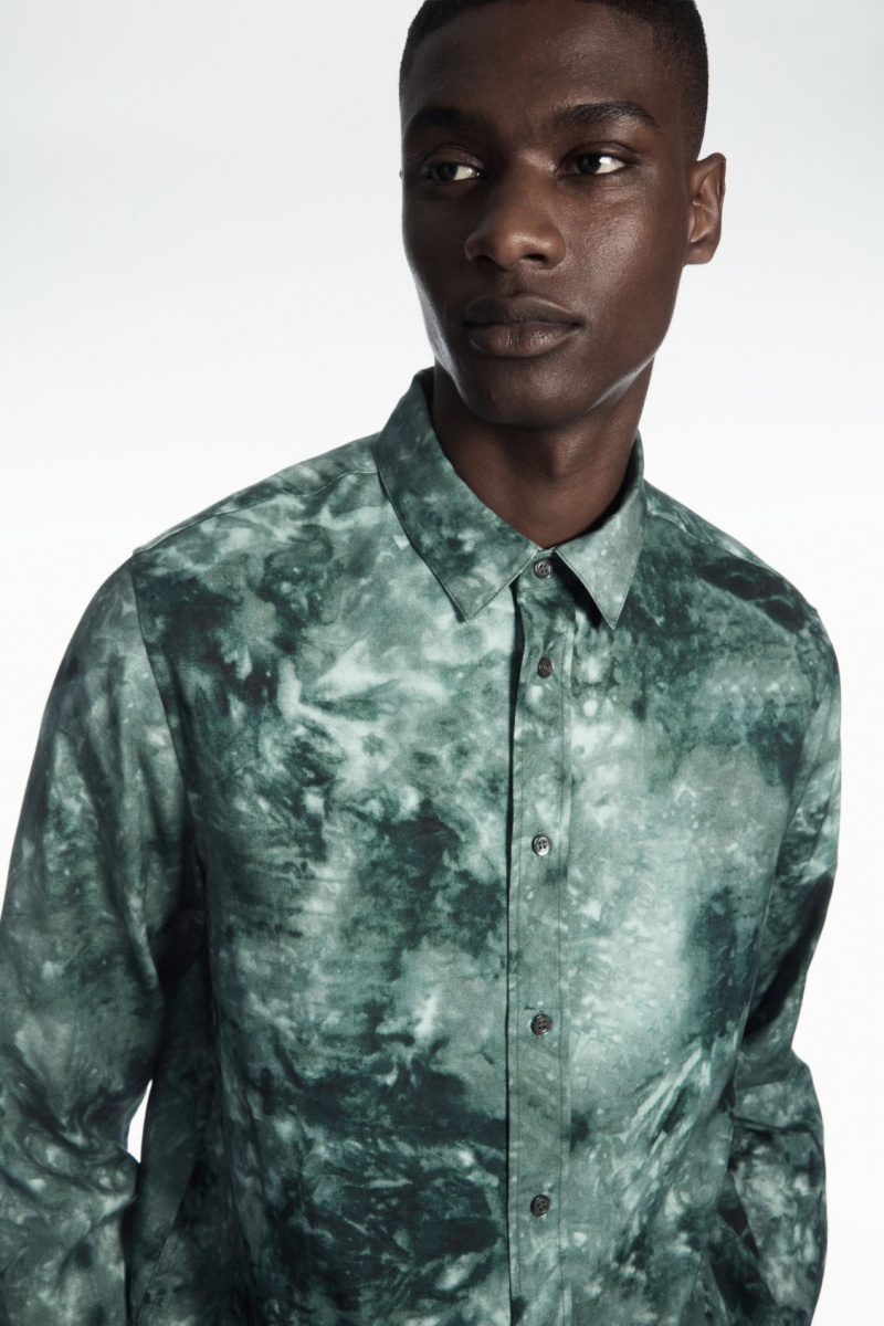 Men's COS Tie-Dye Print Fluid Shirts Green / Grey NZ-20RDBEALC