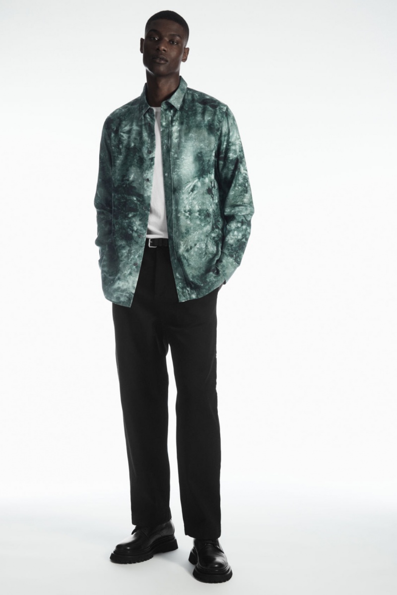 Men's COS Tie-Dye Print Fluid Shirts Green / Grey NZ-20RDBEALC