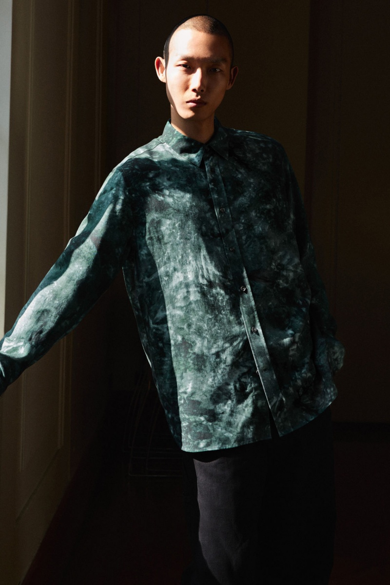 Men's COS Tie-Dye Print Fluid Shirts Green / Grey NZ-20RDBEALC