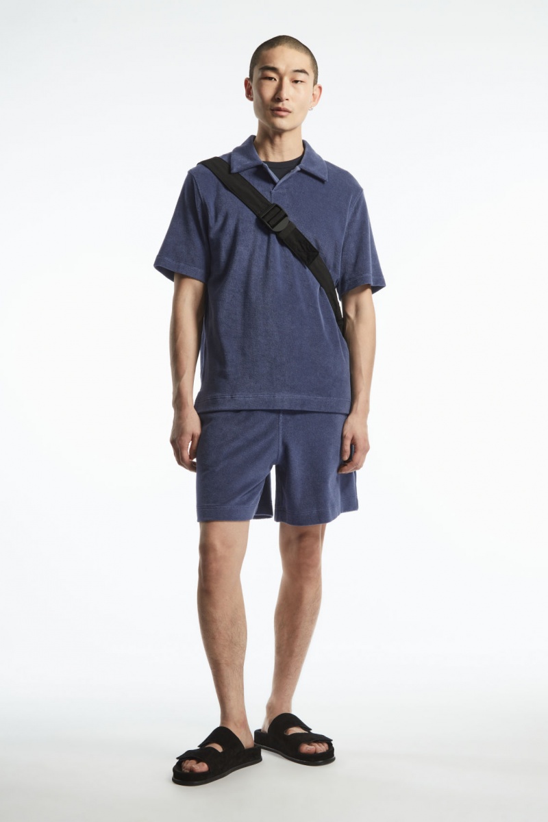 Men's COS Toweling Polo Shirts Dark Blue NZ-82OEULNJB