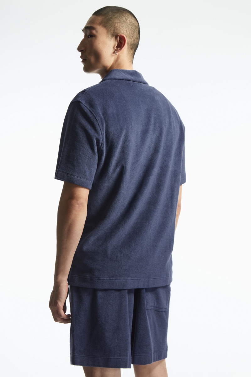 Men's COS Toweling Polo Shirts Dark Blue NZ-82OEULNJB
