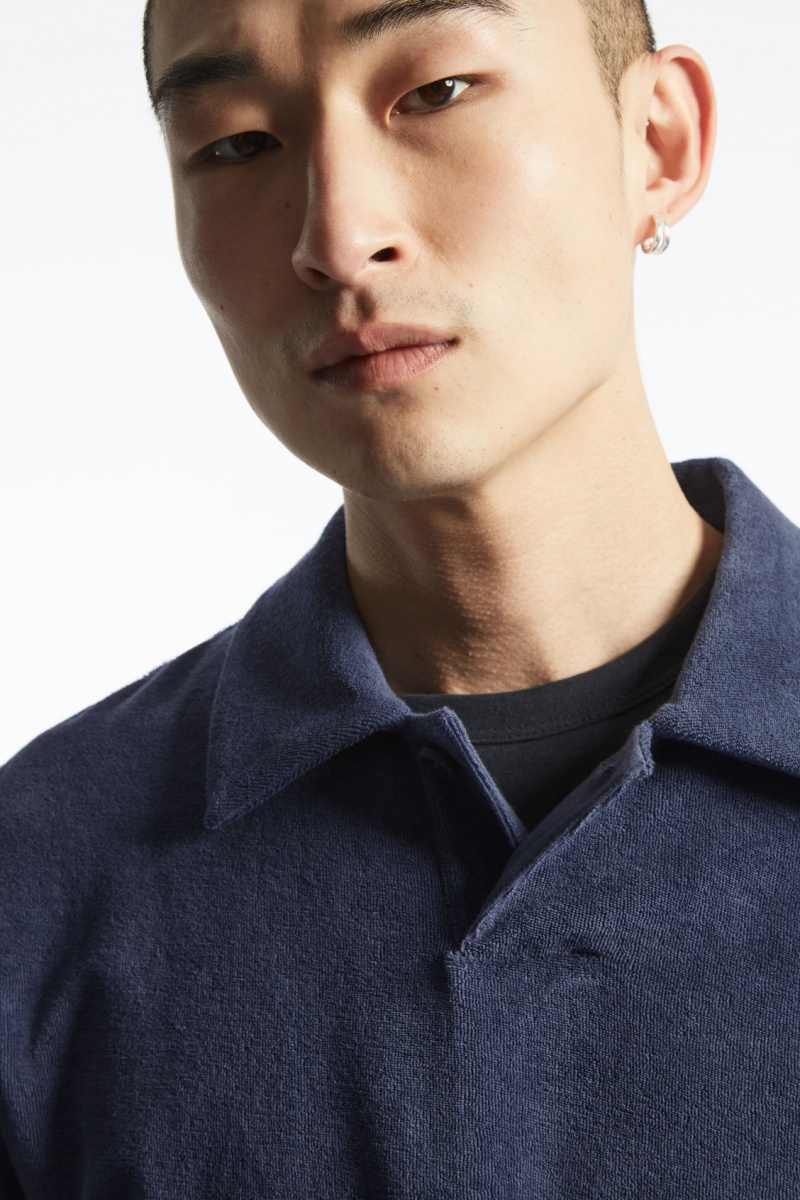 Men's COS Toweling Polo Shirts Dark Blue NZ-82OEULNJB